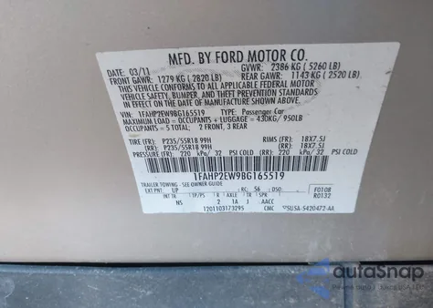 2011 Ford Taurus Sel from USA, damaged, VIN 1FAHP2EW9BG165519